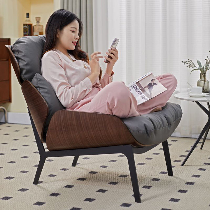 Contemporary Nordic L-Shape Plywood Carbon Steel Cotton PU Leather Accent Chair Backrest Armless For Living Room