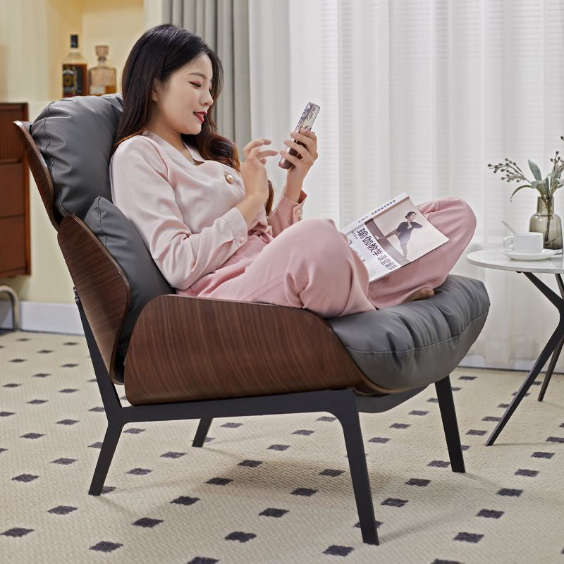 Contemporary Nordic L-Shape Solid Wood Carbon Steel Cotton PU Leather Accent Chair Backrest Armless For Living Room