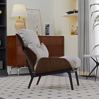 Contemporary Nordic L-Shape Solid Wood Carbon Steel Cotton PU Leather Accent Chair Backrest Armless For Living Room