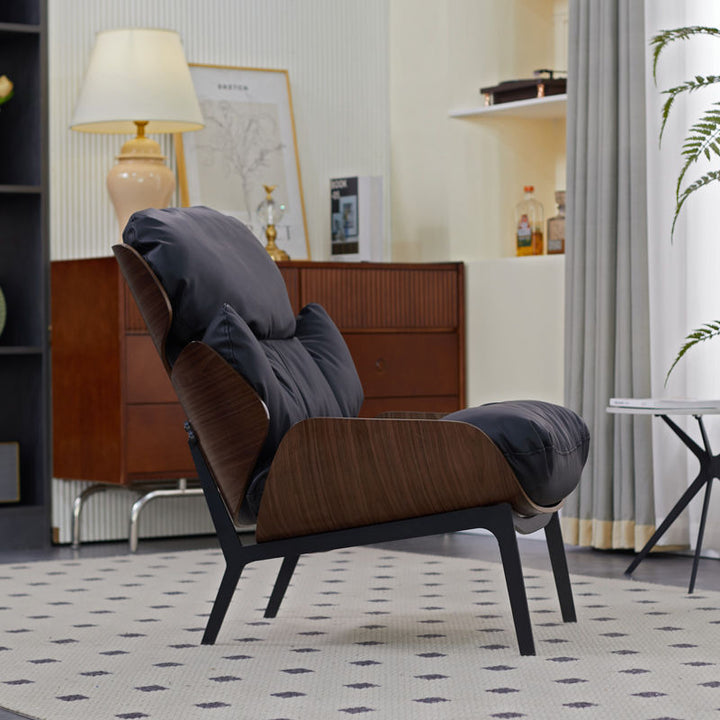 Chaise d'accent contemporaine nordique en forme de L en bois massif en acier au carbone en coton en cuir PU sans accoudoirs pour salon 