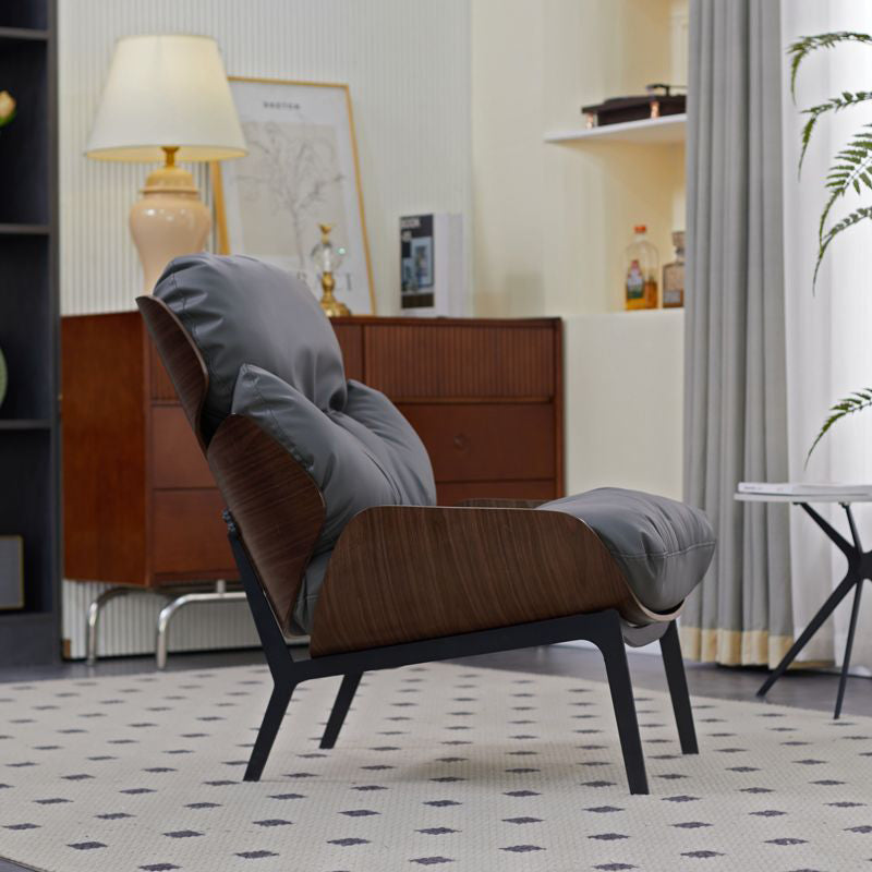 Contemporary Nordic L-Shape Solid Wood Carbon Steel Cotton PU Leather Accent Chair Backrest Armless For Living Room