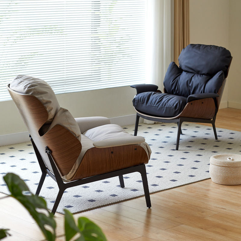 Contemporary Nordic L-Shape Solid Wood Carbon Steel Cotton PU Leather Accent Chair Backrest Armless For Living Room