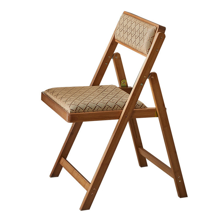 Traditional Rustic Foldable Rectangular Nan Bamboo Faux Leather Sponge Dining Chair Backrest Armless For Dining Room