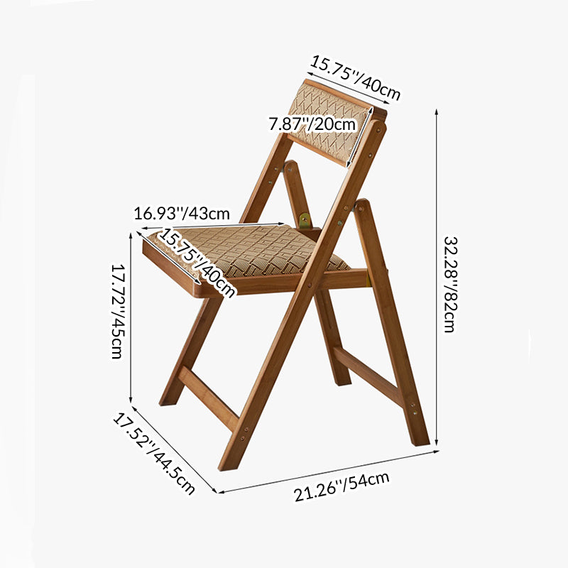 Traditional Rustic Foldable Rectangular Nan Bamboo Faux Leather Sponge Dining Chair Backrest Armless For Dining Room