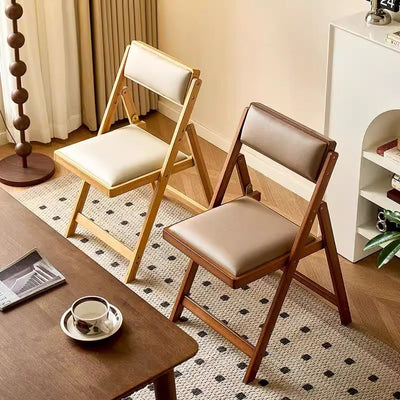 Traditional Japanese Rectangular Foldable Nan Bamboo Faux Leather Sponge Dining Chair Backrest Armless For Dining Room