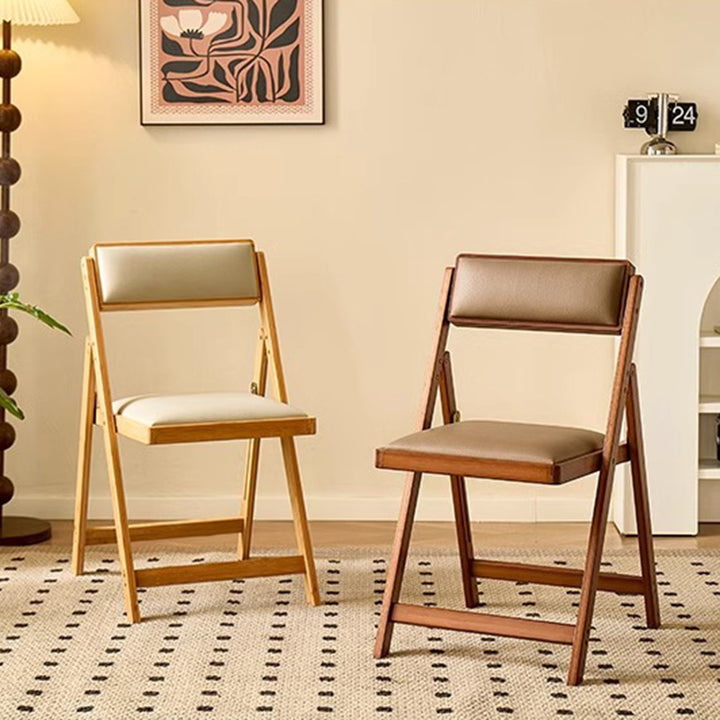 Traditional Japanese Rectangular Foldable Nan Bamboo Faux Leather Sponge Dining Chair Backrest Armless For Dining Room