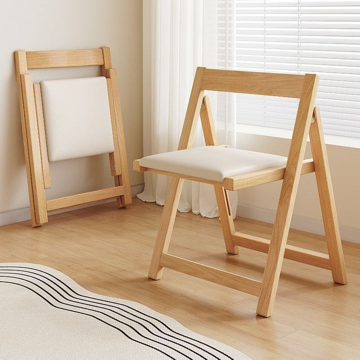 Contemporary Nordic Rectangular Rubberwood Microfiber Leather Sponge Foldable Dining Chair Backrest Armless For Dining Room