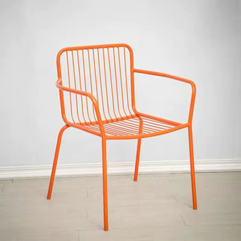 Modern Minimalist Waterproof Rectangular Hollowed-Out Iron Outdoor Dining Chair Backrest Armrest For Dining Room