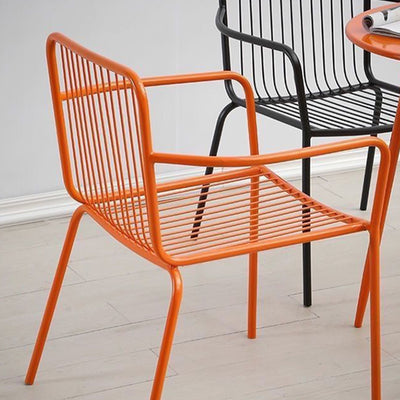 Modern Minimalist Waterproof Rectangular Hollowed-Out Iron Outdoor Dining Chair Backrest Armrest For Dining Room