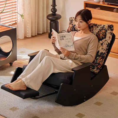 Traditional Vintage Detachable Rectangular Faux Oil-Wax Leather Flannelette Solid Wood Iron Sponge Cotton Rocking Chair Backrest Armrest For Living Room