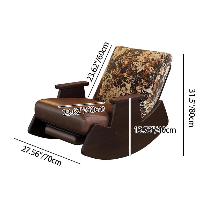 Traditional Vintage Detachable Rectangular Faux Oil-Wax Leather Flannelette Solid Wood Iron Sponge Cotton Rocking Chair Backrest Armrest For Living Room