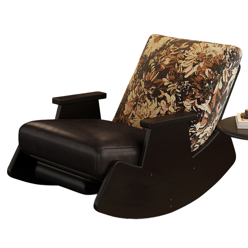 Traditional Vintage Detachable Rectangular Faux Oil-Wax Leather Flannelette Solid Wood Iron Sponge Cotton Rocking Chair Backrest Armrest For Living Room