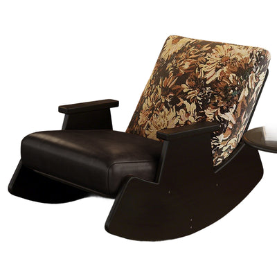 Traditional Vintage Detachable Rectangular Faux Oil-Wax Leather Flannelette Solid Wood Iron Sponge Cotton Rocking Chair Backrest Armrest For Living Room