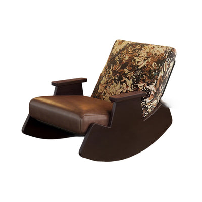 Traditional Vintage Detachable Rectangular Faux Oil-Wax Leather Flannelette Solid Wood Iron Sponge Cotton Rocking Chair Backrest Armrest For Living Room