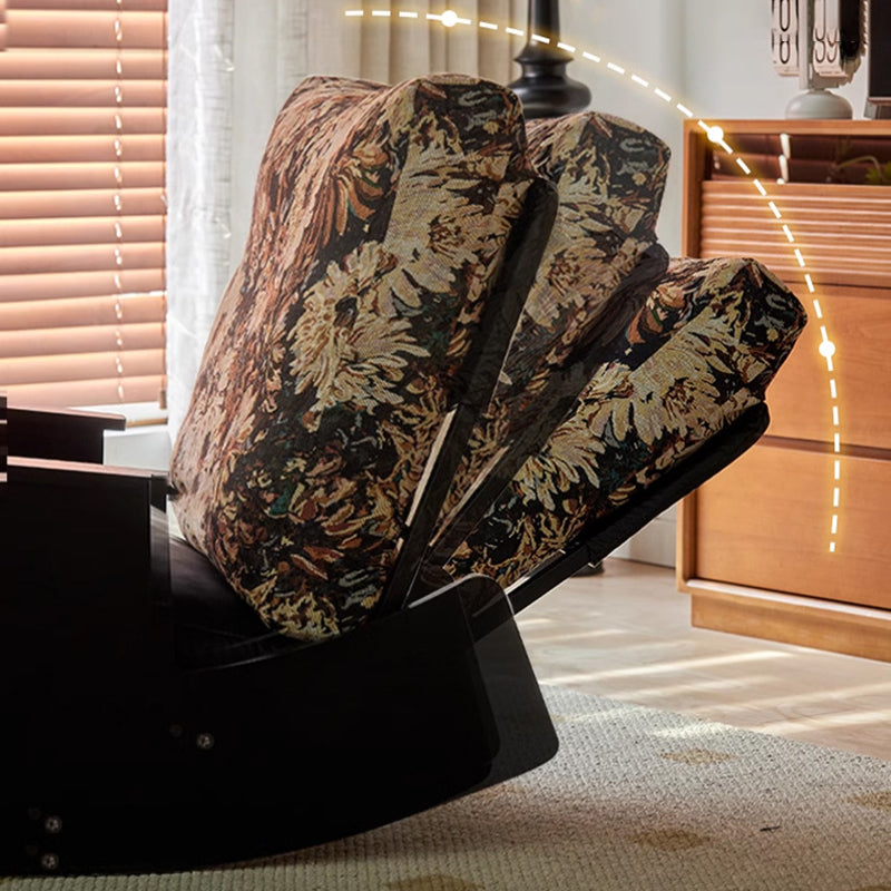 Traditional Vintage Detachable Rectangular Faux Oil-Wax Leather Flannelette Solid Wood Iron Sponge Cotton Rocking Chair Backrest Armrest For Living Room
