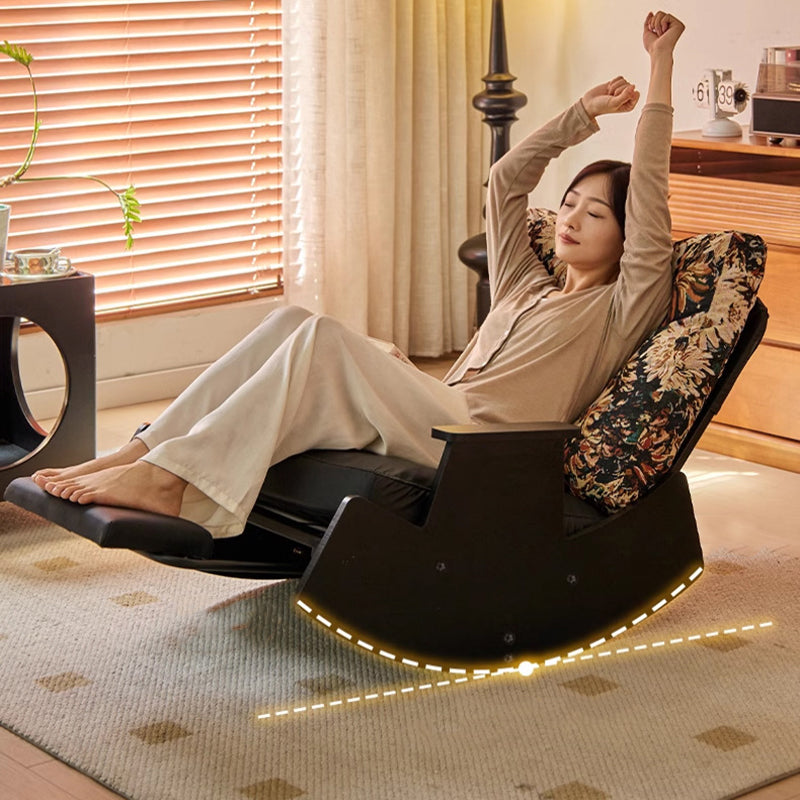 Traditional Vintage Detachable Rectangular Faux Oil-Wax Leather Flannelette Solid Wood Iron Sponge Cotton Rocking Chair Backrest Armrest For Living Room