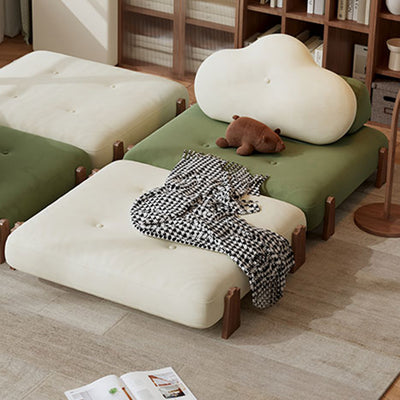 Contemporary Creative Tofu Block Ash Wood Corduroy Polar Fleece Latex Sponge Foldable Accent Chair Backrest Armless For Living Room
