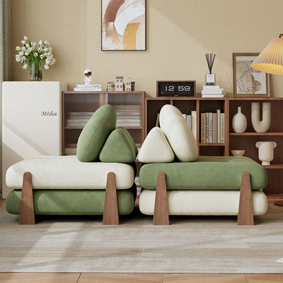 Contemporary Creative Tofu Block Ash Wood Corduroy Polar Fleece Latex Sponge Foldable Accent Chair Backrest Armless For Living Room