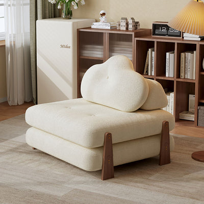 Contemporary Creative Tofu Block Ash Wood Corduroy Polar Fleece Latex Sponge Foldable Accent Chair Backrest Armless For Living Room