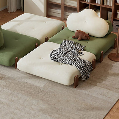 Contemporary Creative Tofu Block Ash Wood Corduroy Polar Fleece Latex Sponge Foldable Accent Chair Backrest Armless For Living Room