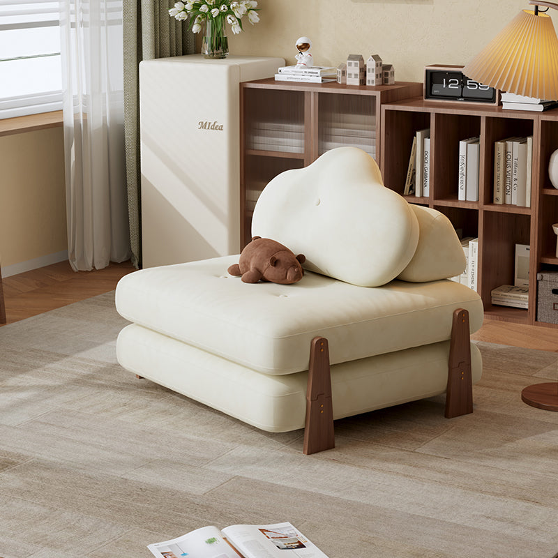 Contemporary Creative Tofu Block Ash Wood Corduroy Polar Fleece Latex Sponge Foldable Accent Chair Backrest Armless For Living Room