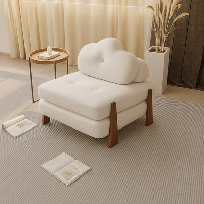 Contemporary Creative Tofu Block Ash Wood Corduroy Polar Fleece Latex Sponge Foldable Accent Chair Backrest Armless For Living Room