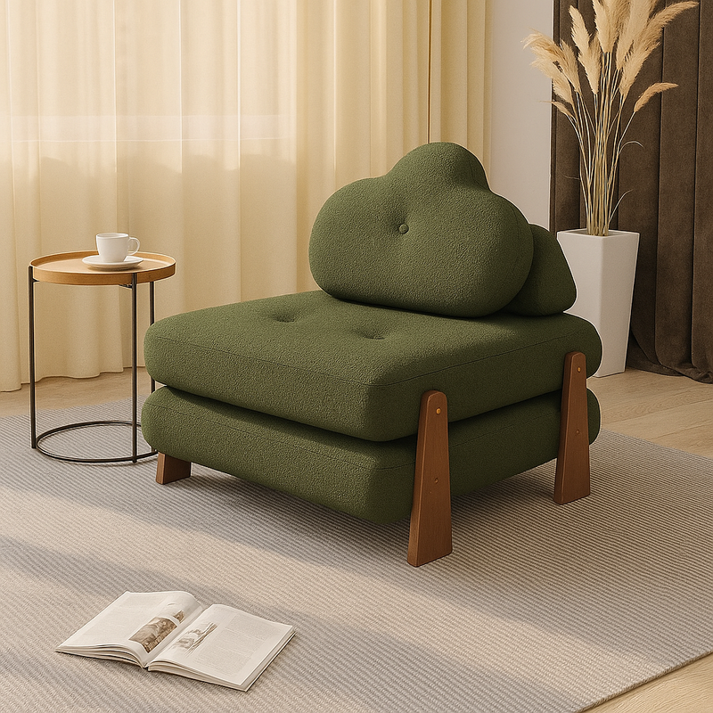 Contemporary Creative Tofu Block Ash Wood Corduroy Polar Fleece Latex Sponge Foldable Accent Chair Backrest Armless For Living Room