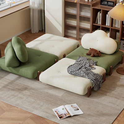 Contemporary Creative Tofu Block Ash Wood Corduroy Polar Fleece Latex Sponge Foldable Accent Chair Backrest Armless For Living Room