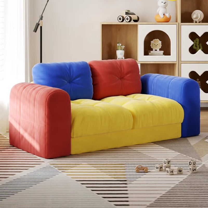 Modern Minimalist Dopamine Rectangular Flannelette Solid Wood Sponge Sofa Backrest Armrest For Living Room