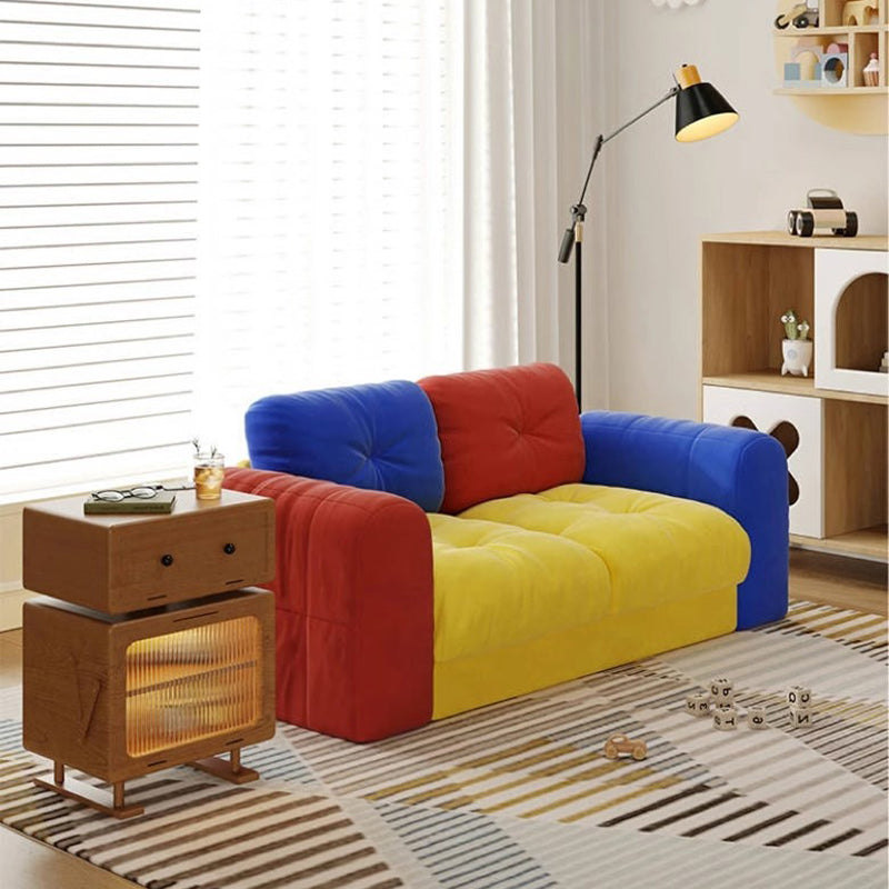 Modern Minimalist Dopamine Rectangular Flannelette Solid Wood Sponge Sofa Backrest Armrest For Living Room