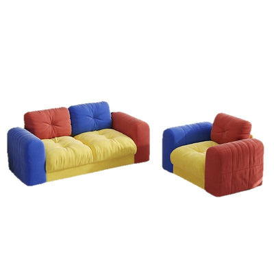 Modern Minimalist Dopamine Rectangular Flannelette Solid Wood Sponge Sofa Backrest Armrest For Living Room