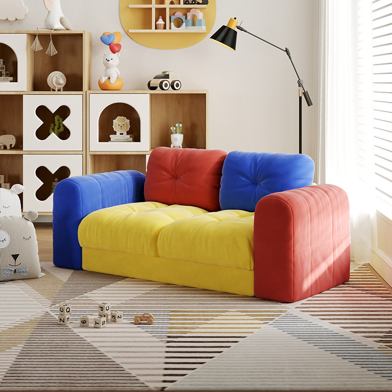 Modern Minimalist Dopamine Rectangular Flannelette Solid Wood Sponge Sofa Backrest Armrest For Living Room