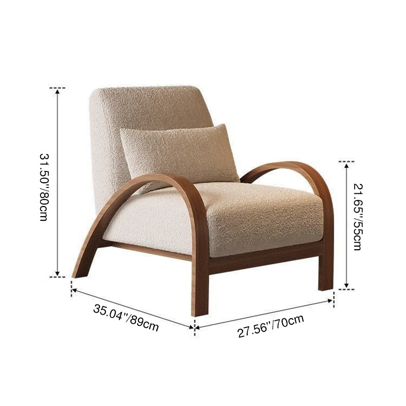 Traditional Vintage Rectangular Carbon Steel Lambswool Sponge Accent Chair Backrest Armrest For Living Room