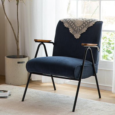 Traditional Rustic Rectangular Iron Corduroy Sponge Detachable Accent Chair Backrest Armrest For Living Room