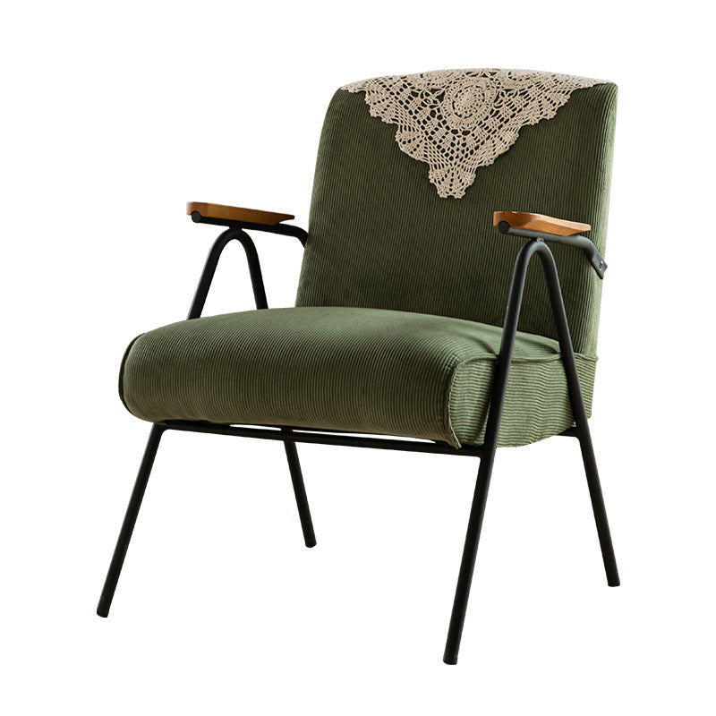 Traditional Rustic Rectangular Iron Corduroy Sponge Detachable Accent Chair Backrest Armrest For Living Room