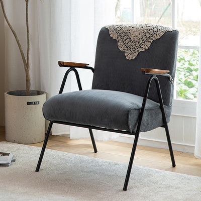 Traditional Rustic Rectangular Iron Corduroy Sponge Detachable Accent Chair Backrest Armrest For Living Room