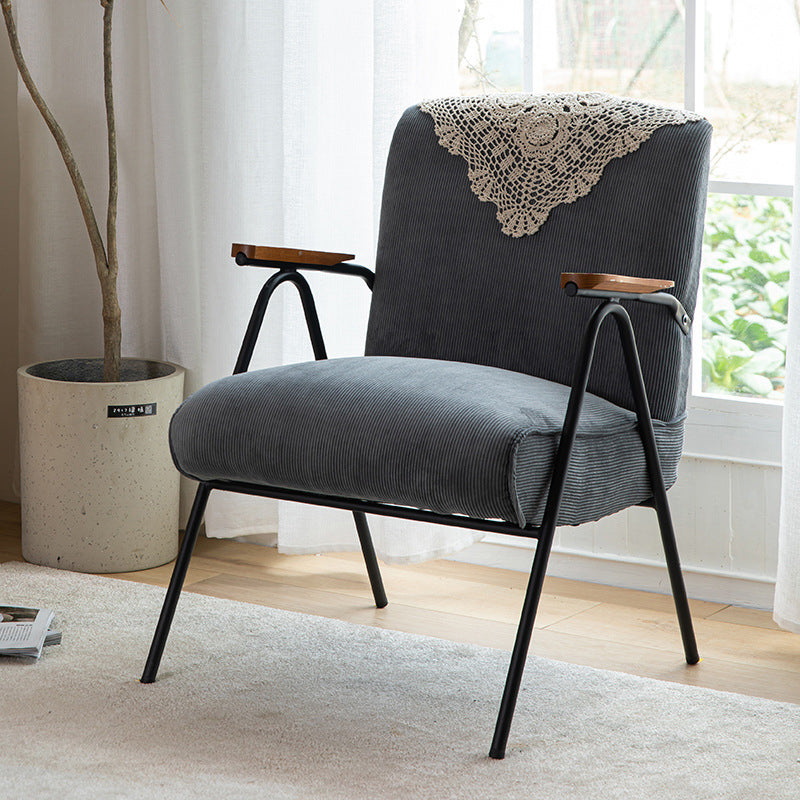 Traditional Rustic Rectangular Iron Corduroy Sponge Detachable Accent Chair Backrest Armrest For Living Room