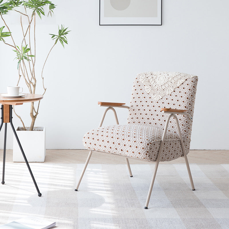 Traditioneller rustikaler rechteckiger Akzentstuhl aus Eisen, Sperrholz, Cord, Schwamm mit abnehmbarer Rückenlehne und Armlehnen für das Wohnzimmer 