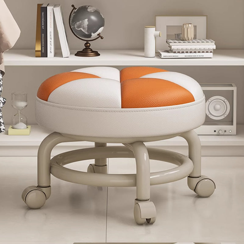Modern Simplicity Kids Movable Round PU Leather Carbon Steel Sponge Low Stool For Living Room