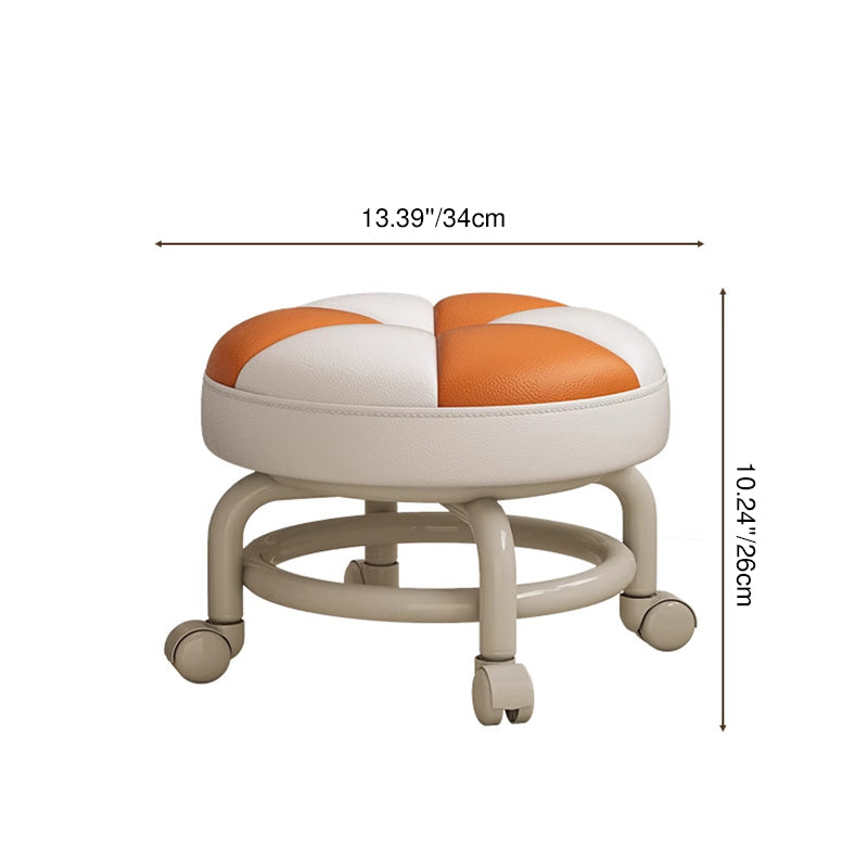 Modern Simplicity Kids Movable Round PU Leather Carbon Steel Sponge Low Stool For Living Room