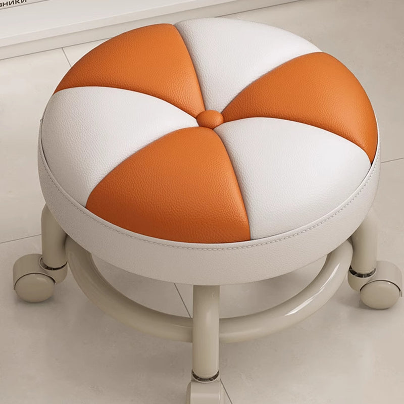 Modern Simplicity Kids Movable Round PU Leather Carbon Steel Sponge Low Stool For Living Room