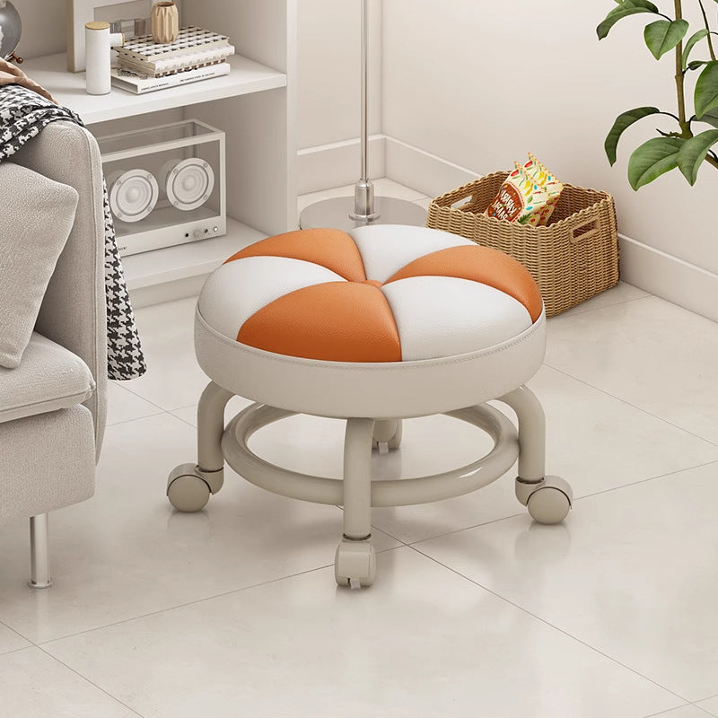Modern Simplicity Kids Movable Round PU Leather Carbon Steel Sponge Low Stool For Living Room