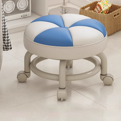 Modern Simplicity Kids Movable Round PU Leather Carbon Steel Sponge Low Stool For Living Room