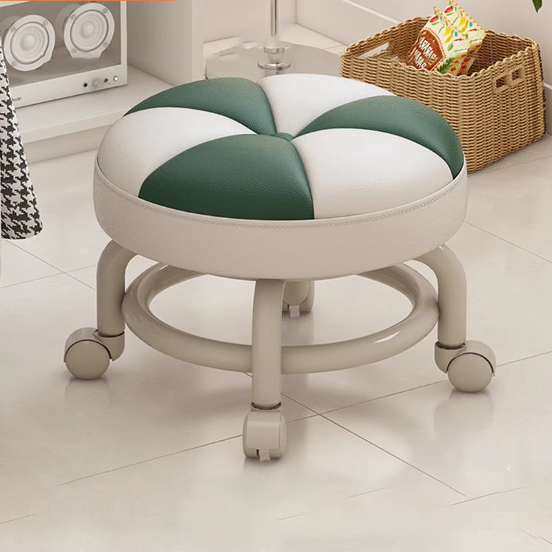 Modern Simplicity Kids Movable Round PU Leather Carbon Steel Sponge Low Stool For Living Room