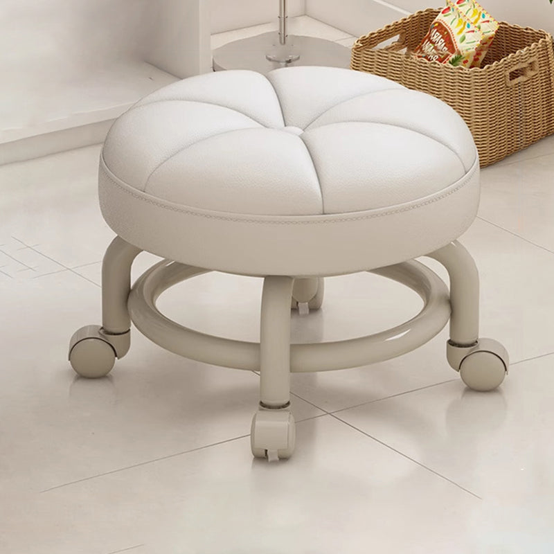 Modern Simplicity Kids Movable Round PU Leather Carbon Steel Sponge Low Stool For Living Room