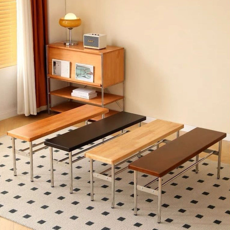 Traditional Vintage Rectangular Stainless Steel Solid Wood Bench Backless Armless For Hallway