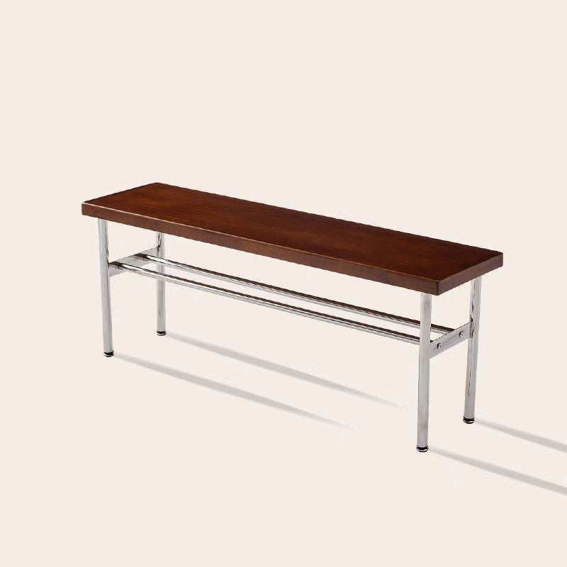 Traditional Vintage Rectangular Stainless Steel Solid Wood Bench Backless Armless For Hallway