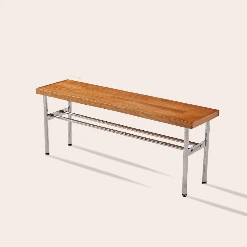 Traditional Vintage Rectangular Stainless Steel Solid Wood Bench Backless Armless For Hallway