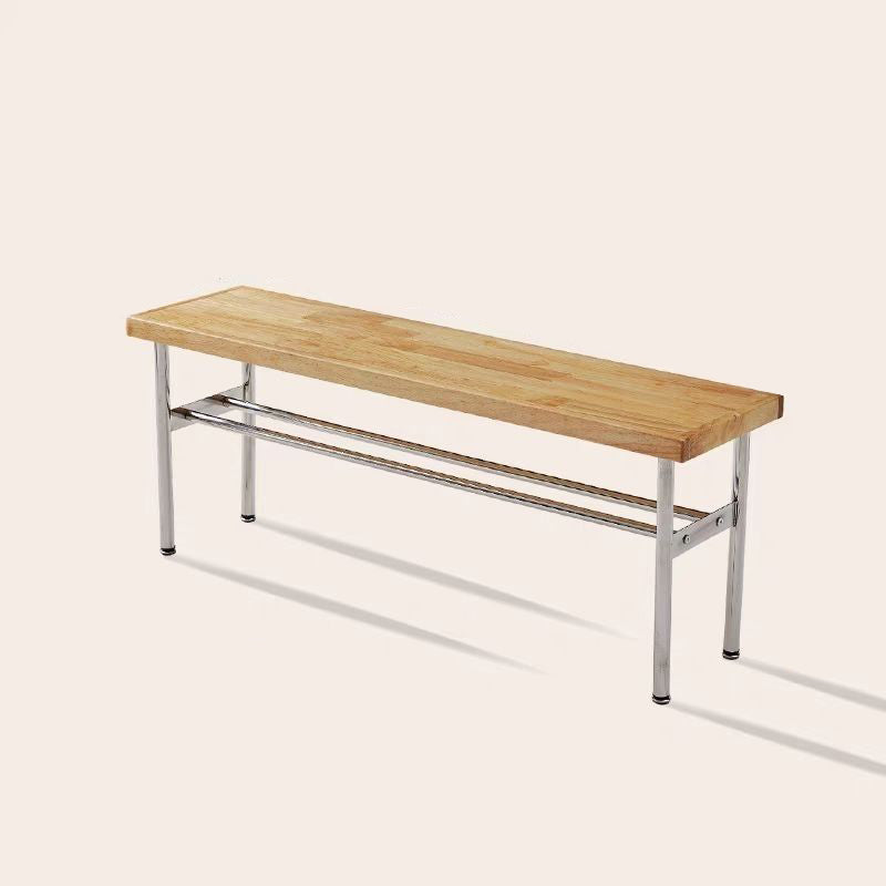 Traditional Vintage Rectangular Stainless Steel Solid Wood Bench Backless Armless For Hallway