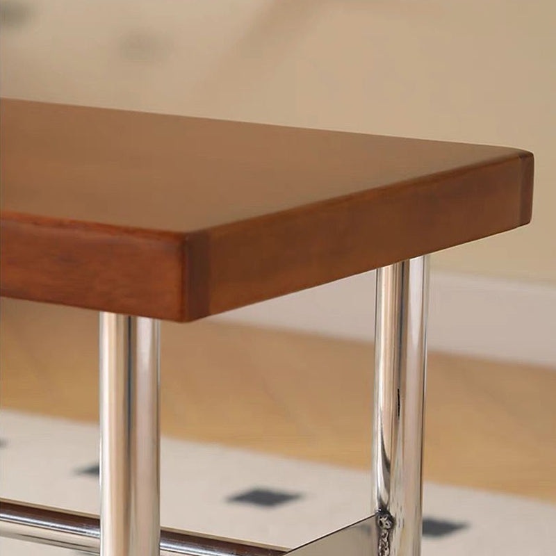 Traditional Vintage Rectangular Stainless Steel Solid Wood Bench Backless Armless For Hallway